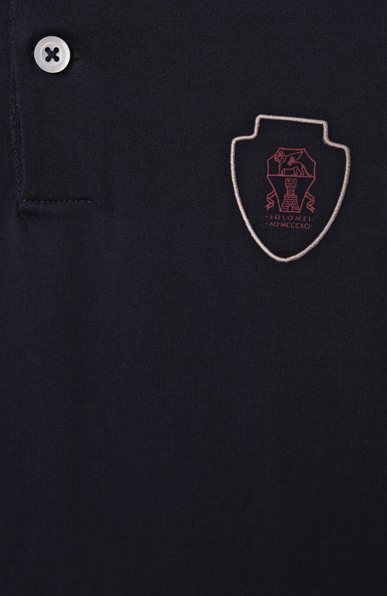 Детское хлопковое поло BRUNELLO CUCINELLI темно-синего цвета, арт. B0B13917TB | Фото 3 (Рукава: Короткие; Материал внешний: Хлопок; Ростовка одежда: 8 лет | 128 см, 12 лет | 152 см)