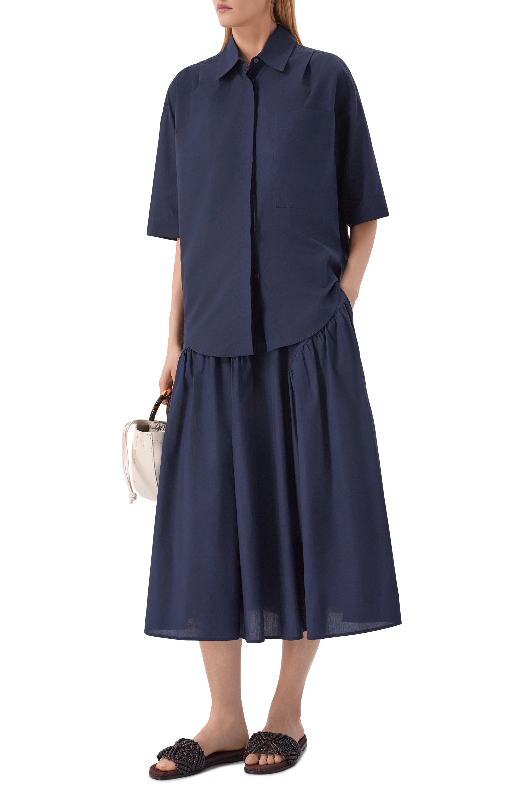 Хлопковая юбка LORENA ANTONIAZZI темно-синего цвета по цене 89600 руб., арт. E2640G043A/5278, фото 2 Хлопковая юбка LORENA ANTONIAZZI, арт. E2640G043A/5278, фото 2