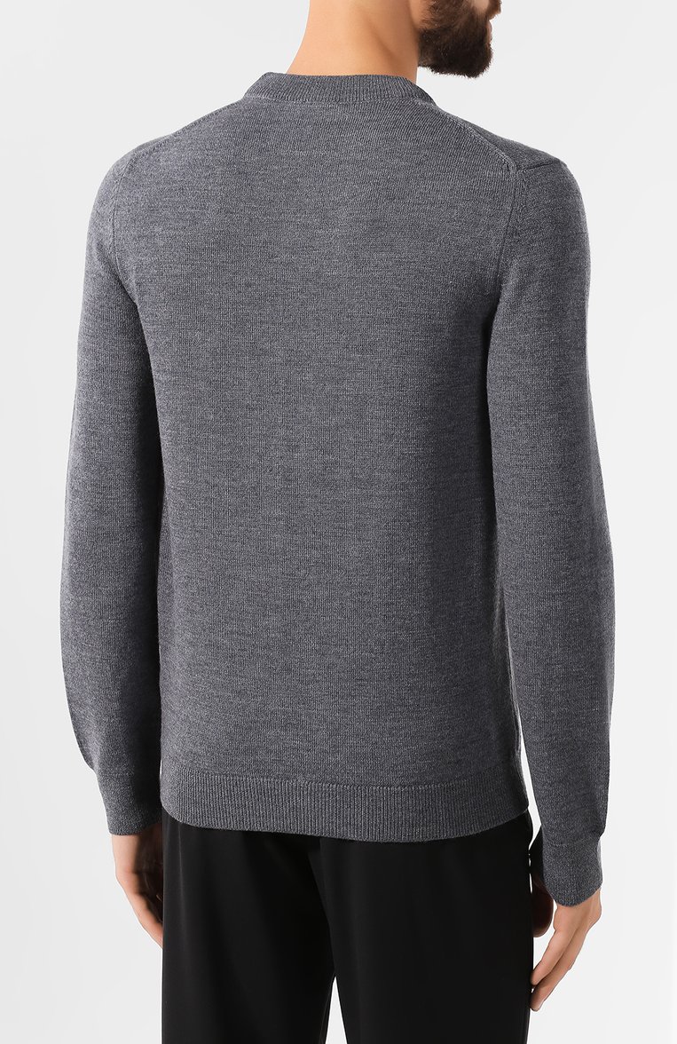 Мужской шерстяной джемпер KENZO серого цвета, арт. F965PU2133XB | Фото 4 (Длина (для топов): Стандартные; Мужское Кросс-КТ: Джемперы; Рукава: Длинные; Материал внешний: Шерсть; Статус проверки: Проверено, Проверена категория; Вырез: Круглый; Принт: С принтом; Стили: Кэжуэл)