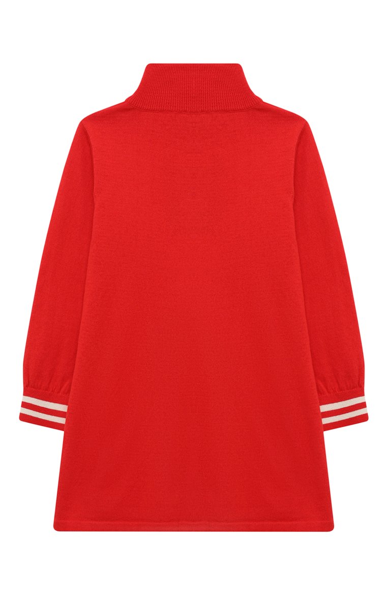 Детское платье из хлопка и шерсти MOSCHINO красного цвета, арт. HDV0FF/LHE43/4-8 | Фото 2 (Рукава: Длинные; Материал внешний: Хлопок; Девочки Кросс-КТ: Платье-одежда; Случай: Повседневный; Автоматизация состава: Проставлено; Автоматизация ТО: Проставлено; Ростовка одежда: 6 лет | 116 см, 5 лет | 110 см, 8 лет | 128 см, 4 года | 104 см)