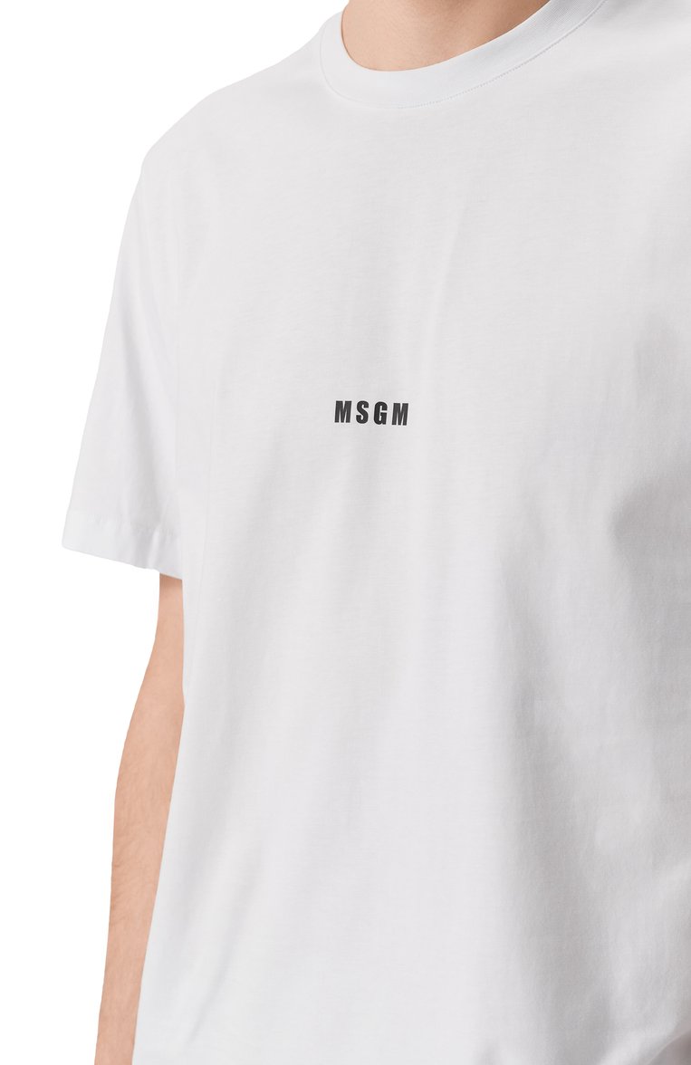 Мужская хлопковая футболка MSGM белого цвета, арт. 2000MM500 200002 | Фото 5 (Рукава: Короткие; Материал внешний: Хлопок; Длина (для топов): Стандартные; Принт: С принтом; Стили: Кэжуэл; Мужское Кросс-КТ: Футболка-одежда; Кросс-КТ: Джерси)