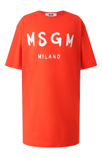 Женское хлопковое платье MSGM красного цвета, арт. 3841MDA510/257002 | Фото 1 (Драгоценные камни: Проставлено; Материал сплава: Проставлено; Рукава: 3/4; Длина Ж (юбки, платья, шорты): Мини)