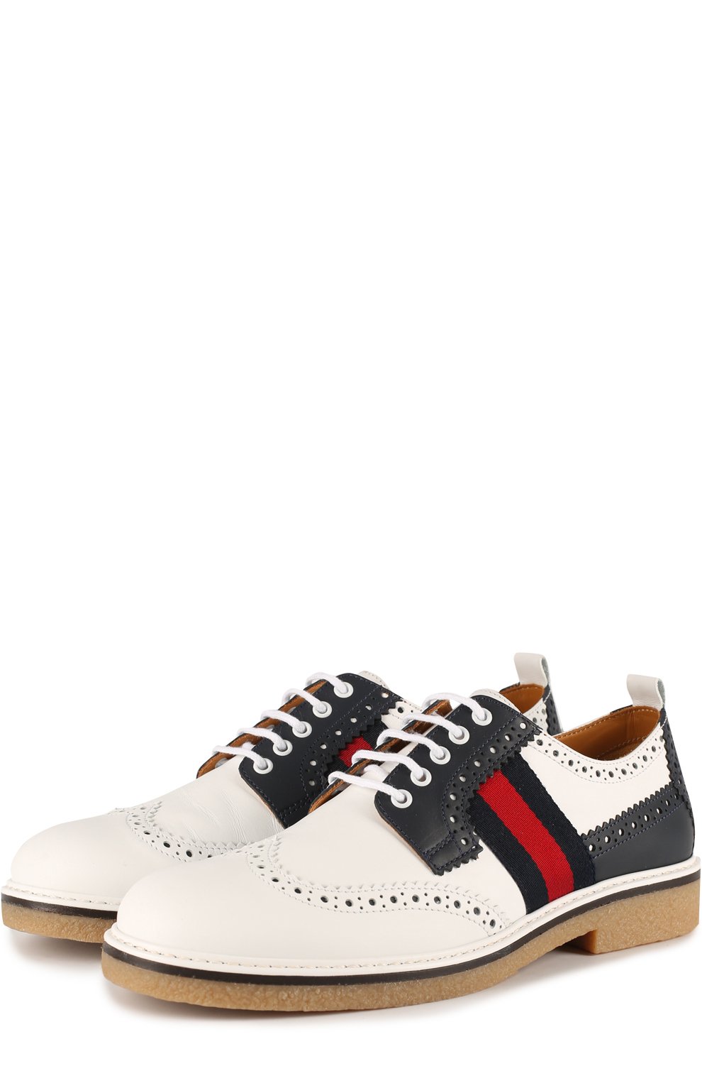 Кожаные дерби с брогированием GUCCI белого цвета по цене 27200 руб., арт. 433332/BMN70, фото 1 Кожаные дерби с брогированием GUCCI, арт. 433332/BMN70, фото 1