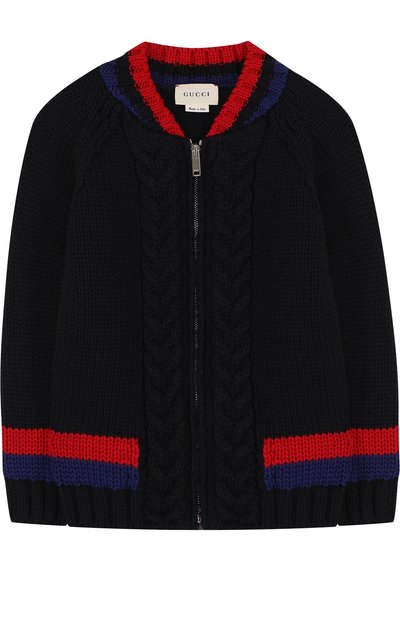 Вязаный кардиган из хлопка на молнии с контрастной отделкой GUCCI, арт. 497614/X3I50, фото 1
