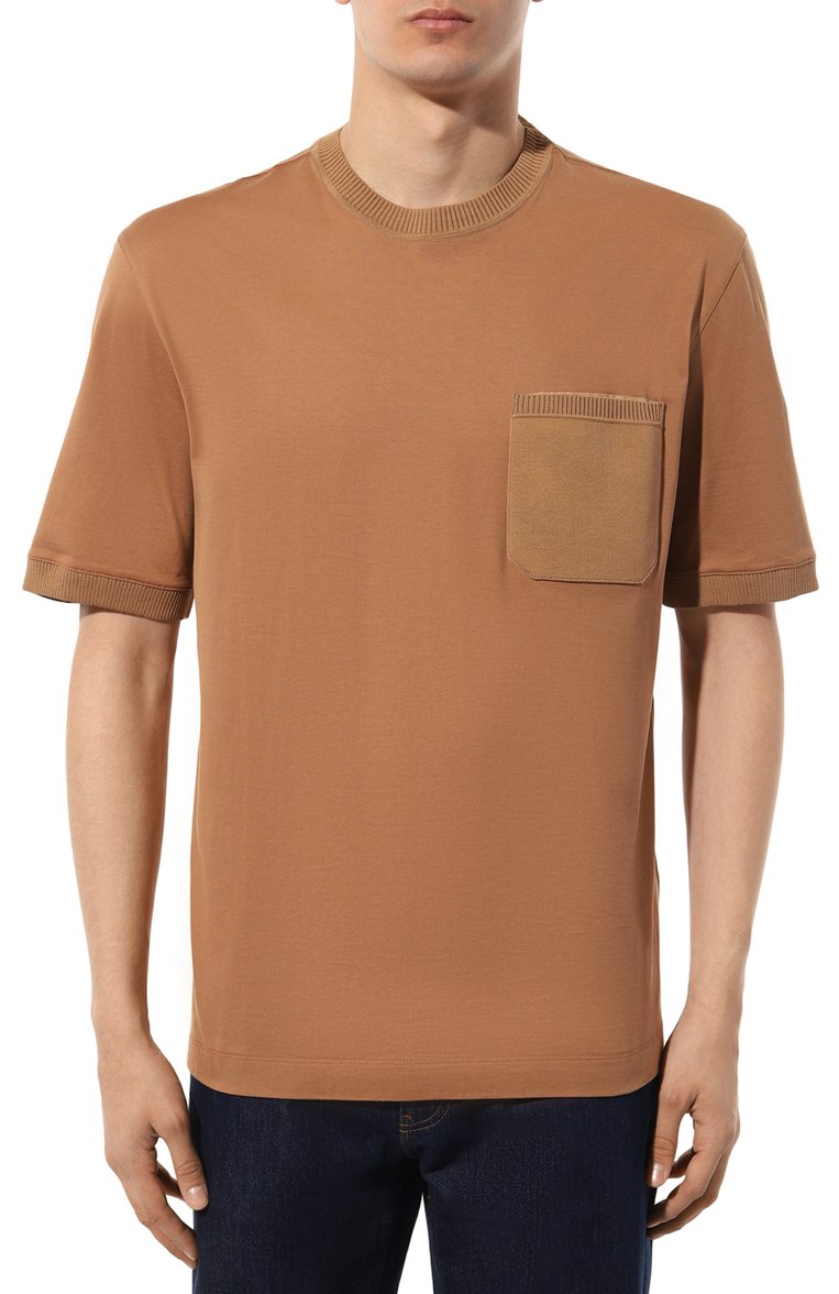Мужская хлопковая футболка ZEGNA бежевого цвета, арт. UD379A7/D715 | Фото 3 (Длина (для топов): Стандартные; Материал внешний: Хлопок; Рукава: Короткие; Принт: Без принта; Стили: Кэжуэл; Мужское Кросс-КТ: Футболка-одежда; Кросс-КТ: Джерси; Детали: Без декора; Автоматизация ТО: Проставлено; Автоматизация состава: Проставлено)