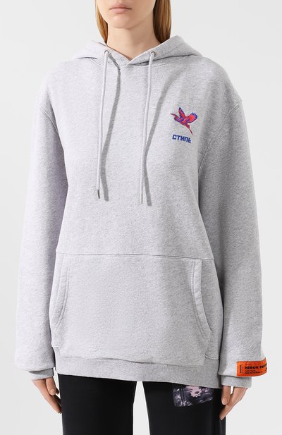 Хлопковое худи HERON PRESTON серого цвета по цене 32300 руб., арт. HWBB011E198070060788, фото 3 Хлопковое худи HERON PRESTON, арт. HWBB011E198070060788, фото 3