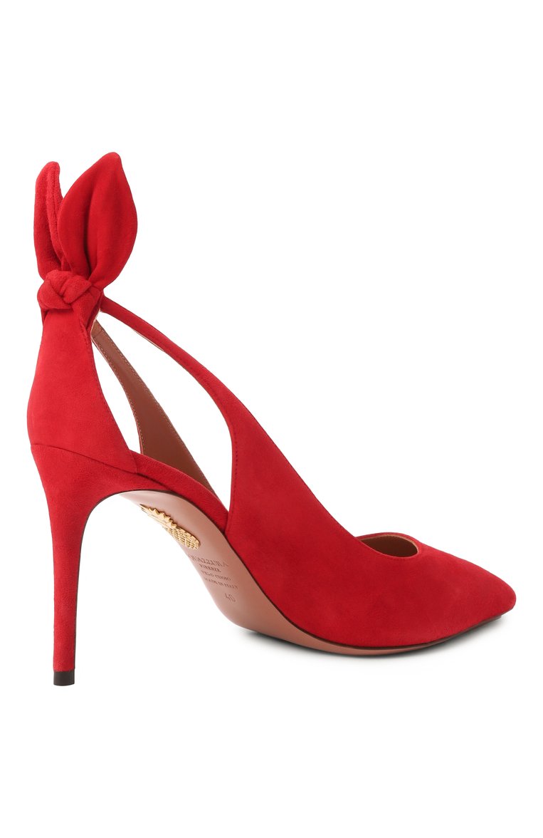 Женские замшевые туфли bow tie 85 AQUAZZURA красного цвета, арт. DENMIDP0-SUE-000 | Фото 5 (Материал внешний: Натуральная кожа, Замша; Материал внутренний: Натуральная кожа; Каблук высота: Высокий; Подошва: Плоская; Каблук тип: Шпилька; Автоматизация состава: Проставлено; Автоматизация ТО: Проставлено)