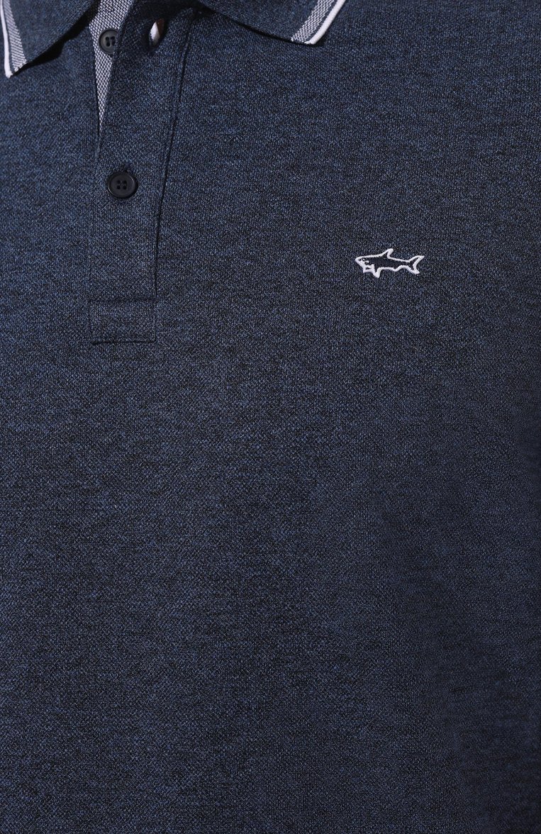 Мужское хлопковое поло PAUL&SHARK темно-синего цвета, арт. 25411205/3XL | Фото 5 (Рукава: Короткие; Длина (для топов): Удлиненные; Материал внешний: Хлопок; Принт: Без принта; Застежка: Пуговицы; Стили: Кэжуэл; Мужское Кросс-КТ: Футболка-одежда; Автоматизация состава: Проставлено; Автоматизация ТО: Проставлено; Детали: Без декора)