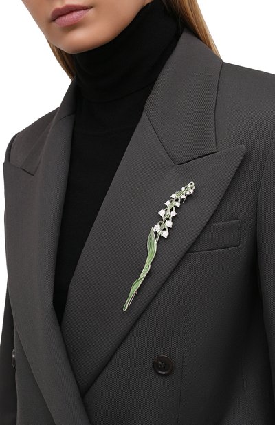 Брошь ландыш РУССКИЕ САМОЦВЕТЫ зеленого цвета по цене 19200 руб., арт. 41481, фото 2 Брошь ландыш РУССКИЕ САМОЦВЕТЫ, арт. 41481, фото 2