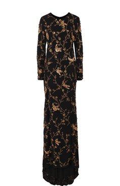 Шелковое платье-макси с подолом и контрастной вышивкой NAEEM KHAN, арт. PF17-003G, фото 1