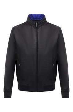 �Мужской кожаный бомбер ZILLI SPORT темно-синего цвета, арт. MAU-ZS31P-JACKE/0001 | Фото 1 (Кросс-КТ: Куртка, бомбер; Рукава: Длинные; Принт: Без принта; Материал сплава: Проставлено; Стили: Классический; Материал внешний: Натуральная кожа; Драгоценные камни: Проставлено; Мужское Кросс-КТ: Кожа и замша; Длина (верхняя одежда): Короткие; Материал подклада: Шелк)