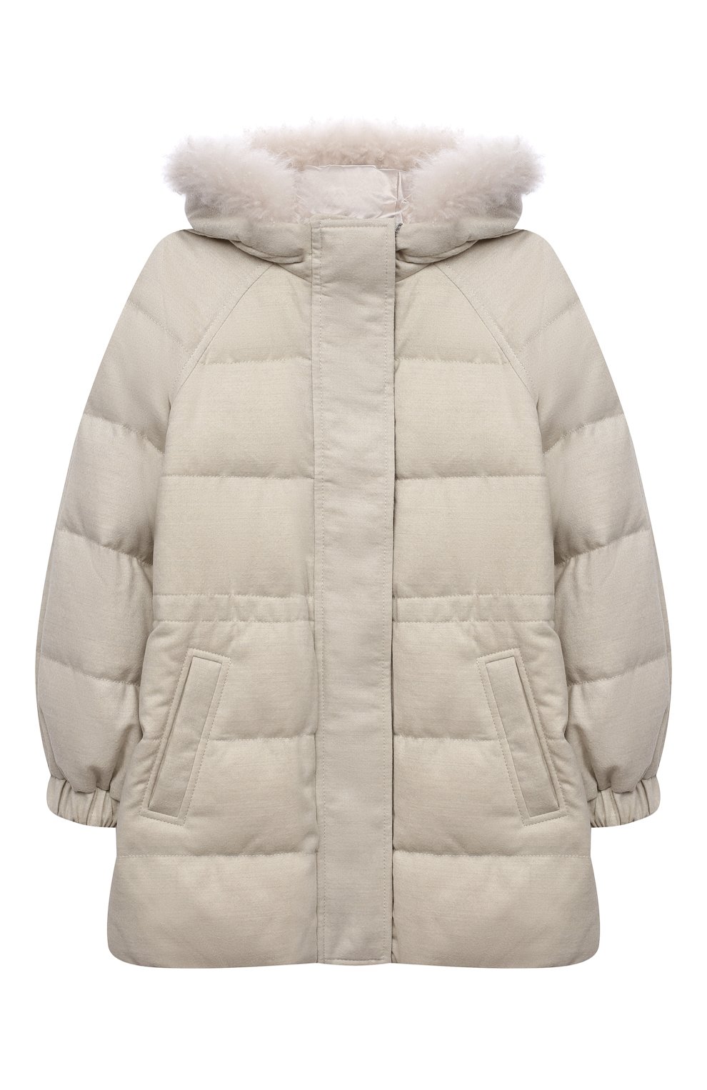 Пуховое пальто BRUNELLO CUCINELLI кремового цвета по цене 221500 руб., арт. BT226J424B, фото 1 Пуховое пальто BRUNELLO CUCINELLI, арт. BT226J424B, фото 1