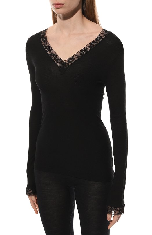 Лонгслив из шерсти и шелка Zimmerli 370-53506 Чёрный  370-53506 Фото 3