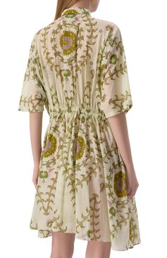 Женское хлопковое платье GIAMBATTISTA VALLI зеленого цвета, арт. 25SSPVCA5227-65PRI | Фото 4 (Материал сплава: Проставлено; Рукава: 3/4; Драгоценные камни: Проставлено; Женское Кросс-КТ: Платье-одежда; Случай: Повседневный; Длина Ж (юбки, платья, шорты): До колена; Стили: Кэжуэл; Материал внешний: Хлопок)