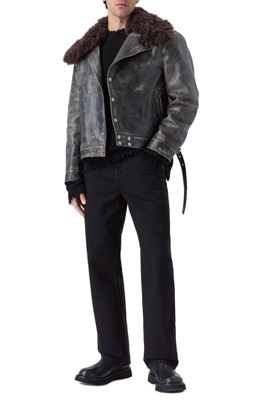 Кожаная куртка с воротником из овчины Ann Demeulemeester B0013398/LT169 Серый  B0013398/LT169 Фото 2