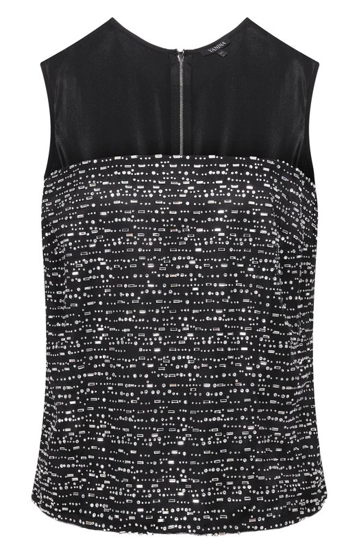 Атласный топ с отделкой стразами YANINA T-3091D Чёрный T-3091D