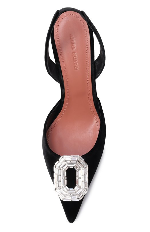 Бархатные туфли Camelia Sling 90 Amina Muaddi CAMELIA SLING/VELVET Чёрный  CAMELIA SLING/VELVET Фото 6