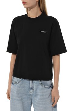 Женская хлопковая футболка OFF-WHITE черного цвета, арт. 0WAA124S24JER002 | Фото 3 (Рукава: Короткие; Длина (для топов): Стандартные; Стили: Гранж; Принт: С принтом; Материал сплава: Проставлено; Материал внешний: Хлопок; Женское Кросс-КТ: Футболка-одежда; Драгоценные камни: Проставлено)