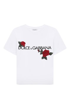 Детская хлопковая футболка DOLCE & GABBANA белого цвета, арт. L5JTKT/G7J7W/2-6 | Фото 1 (Девочки Кросс-КТ: футболка-одежда; Рукава: Короткие; Материал сплава: Проставлено; Материал внешний: Хлопок; Драгоценные камни: Проставлено)