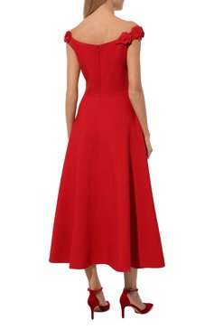 Женское платье из шерсти и шелка VALENTINO красного цвета, арт. 5B3VA9G51CF | Фото 4 (Материал внешний: Шерсть, Шелк; Материал сплава: Проставлено; Драгоценные камни: Проставлено; Длина Ж (юбки, платья, шорты): Миди; Женское Кросс-КТ: Платье-одежда; Стили: Романтичный; Рукава: На бретелях; Случай: Вечерний)