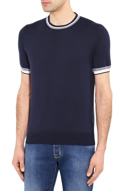 Джемпер из смеси хлопка и кашемира FIORONI темно-синего цвета по цене 49600 руб., арт. MK20609A2, фото 3 Джемпер из смеси хлопка и кашемира FIORONI, арт. MK20609A2, фото 3