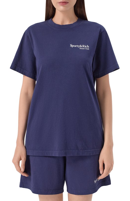 Хлопковая футболка Sporty and Rich T0043621425BL106 Синий  T0043621425BL106 Фото 3