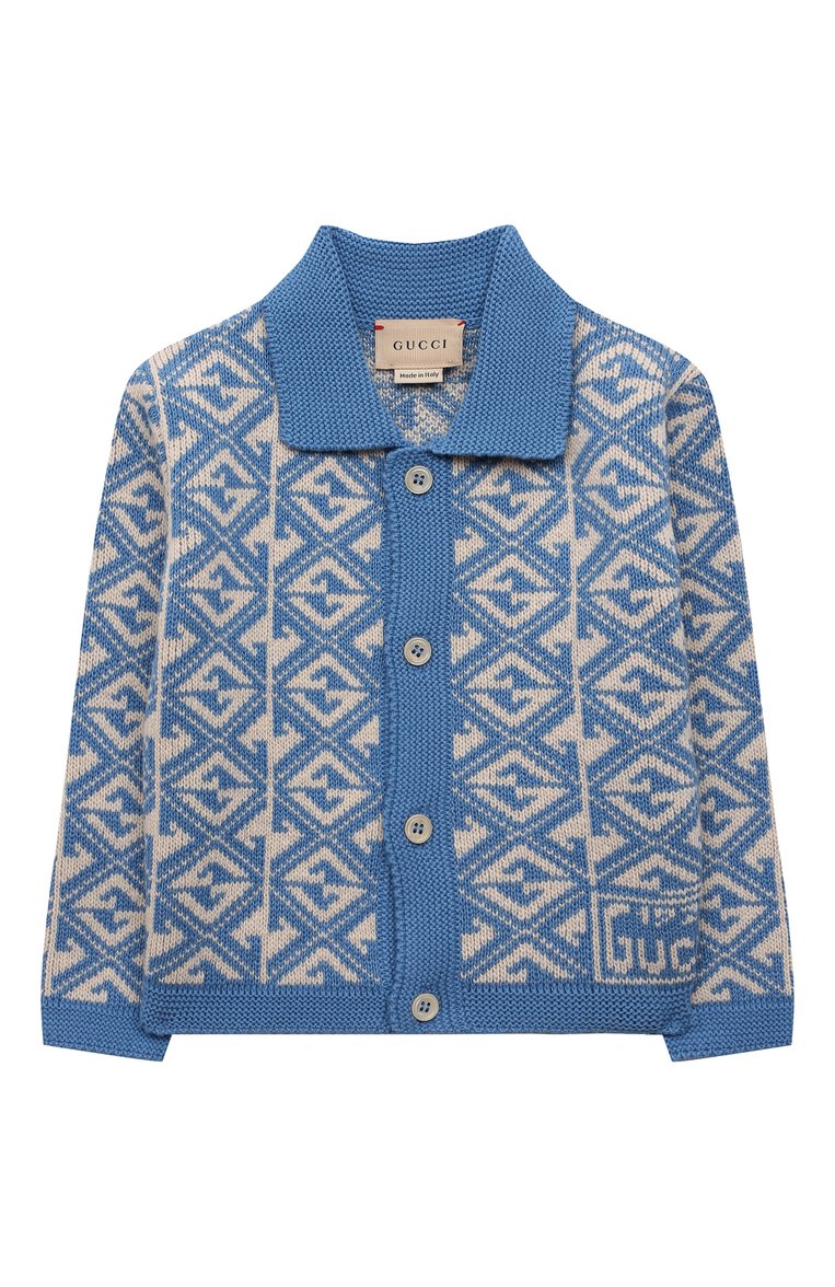 Детский кардиган из хлопка и шерсти GUCCI голубого цвета, арт. 671172/XKB6G | Фото 1 (Материал внешний: Шерсть, Хлопок; Рукава: Длинные; Мальчики Кросс-КТ: Кардиган-одежда; Региональные ограничения белый список (Axapta Mercury): RU, Не проставлено; Нос: Не проставлено; Ростовка одежда: 12 мес | 80 см, 18 мес | 86 см, 24 мес | 92 см)