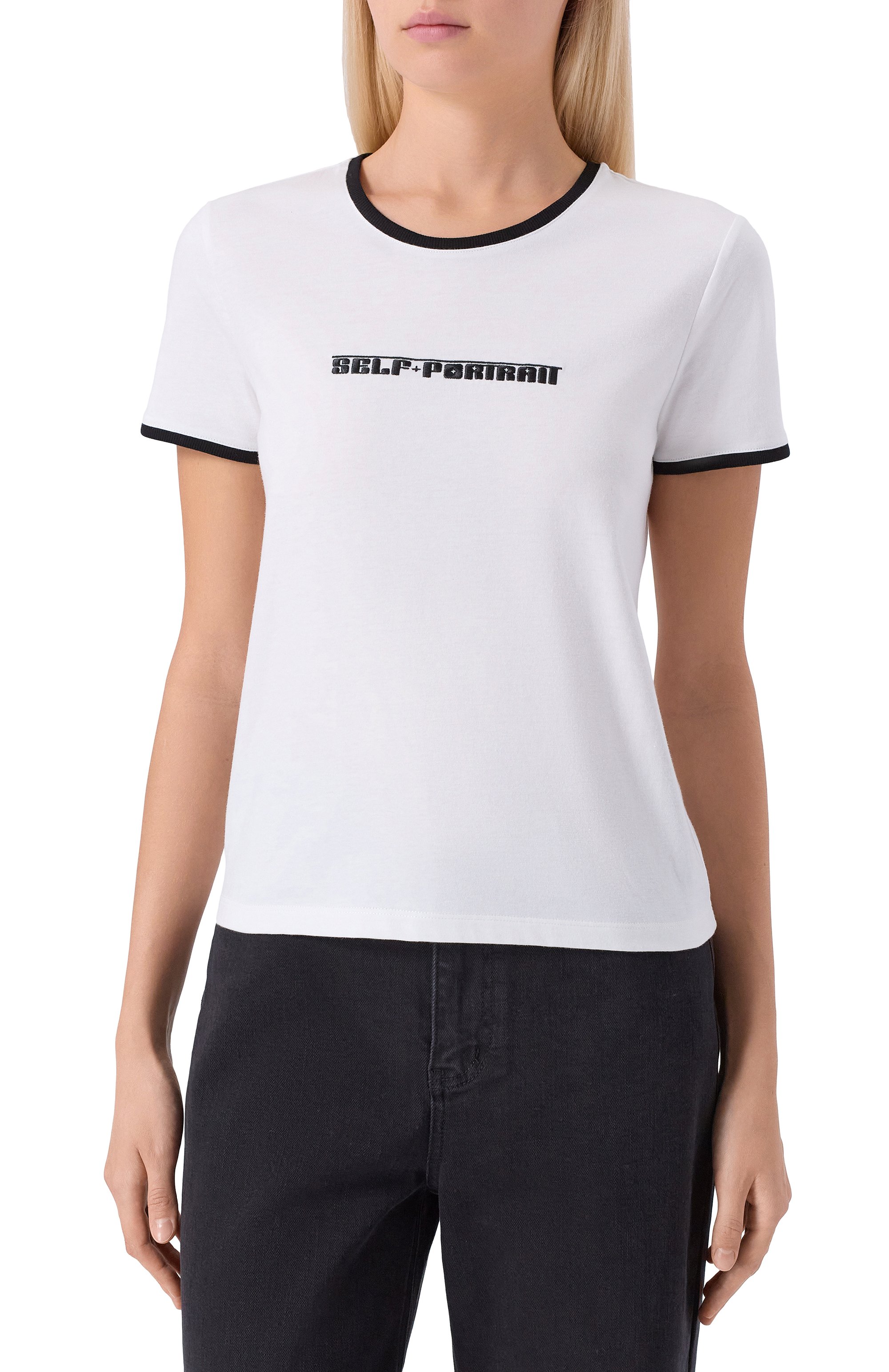 Футболка SELF-PORTRAIT белого цвета по цене 23200 руб., арт. PF25109TW, фото 3 Футболка SELF-PORTRAIT, арт. PF25109TW, фото 3