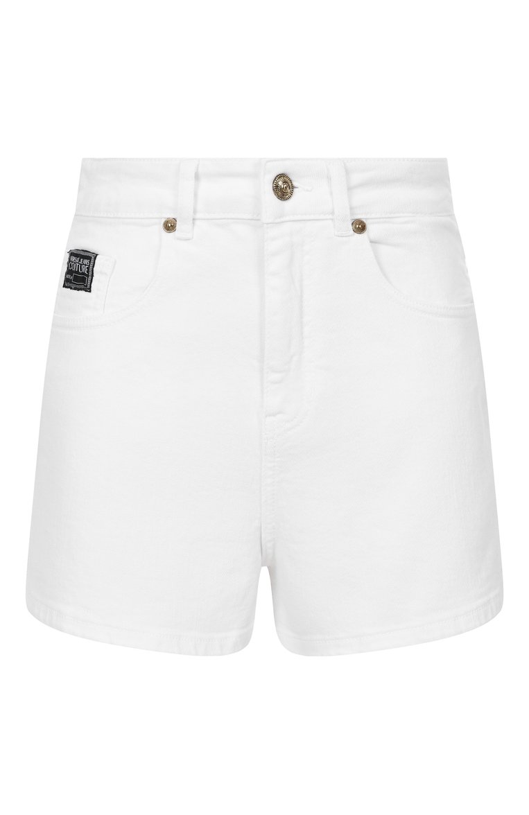 Женские джинсовые шорты VERSACE JEANS COUTURE белого цвета, арт. 78HAD514/CEWR1 | Фото 1 (Длина Ж (юбки, платья, шорты): Мини; Материал внешний: Хлопок, Деним; Кросс-КТ: Деним; Стили: Кэжуэл; Автоматизация ТО: Проставлено; Автоматизация состава: Проставлено)