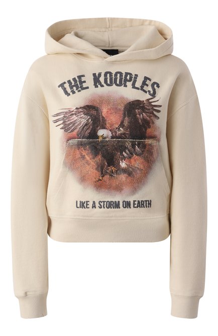 Женский хлопковое худи THE KOOPLES кремвого цвета, арт. FSWE29023K | Фото 1 (Рукава: Длинные; Длина (для топов): Стандартные; Материал сплава: Проставлено; Драгоценные камни: Проставлено)