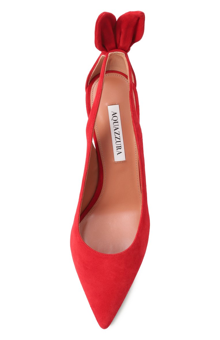 Женские замшевые туфли bow tie 85 AQUAZZURA красного цвета, арт. DENMIDP0-SUE-000 | Фото 6 (Материал внешний: Натуральная кожа, Замша; Материал внутренний: Натуральная кожа; Каблук высота: Высокий; Подошва: Плоская; Каблук тип: Шпилька; Автоматизация состава: Проставлено; Автоматизация ТО: Проставлено)