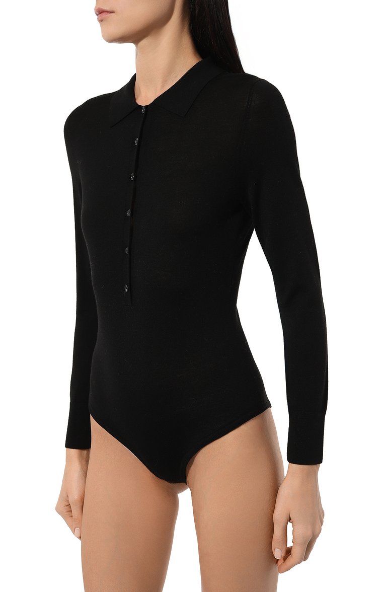 Женское шерстяное боди ALLUDE черного цвета, арт. 235/64015 | Фото 3 (Рукава: Длинные; Материал внешний: Шерсть; Женское Кросс-КТ: Боди-одежда; Стили: Кэжуэл; Автоматизация ТО: Проставлено; Автоматизация состава: Проставлено)