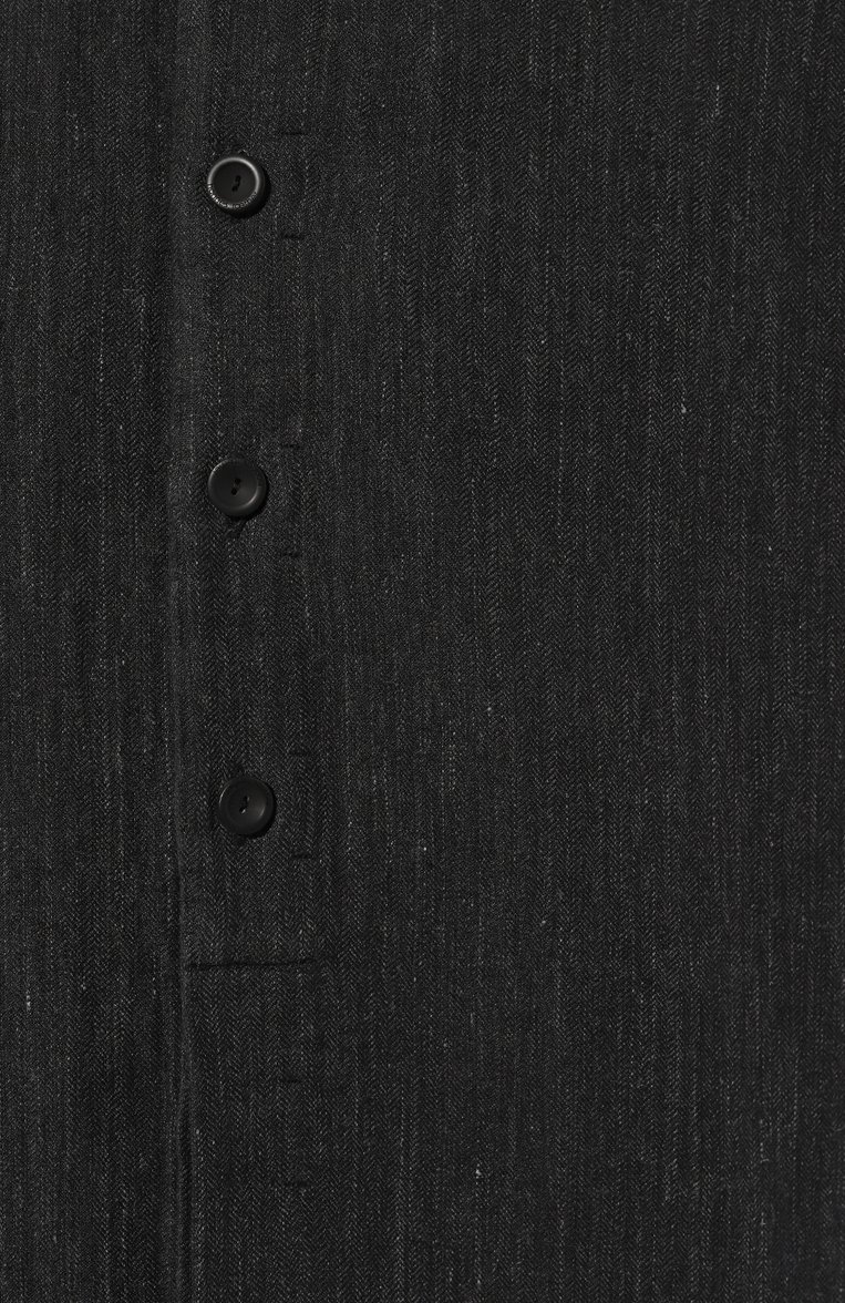 Мужская льняная рубашка HANNES ROETHER темно-серого цвета, арт. TU29BS.6043 | Фото 5 (Длина (для топов): Стандартные; Рукава: Длинные; Материал сплава: Проставлено; Драгоценные камни: Проставлено; Материал внешний: Лен; Принт: Однотонные; Случай: Повседневный; Воротник: Мандарин; Манжеты: На пуговицах; Стили: Кэжуэл)