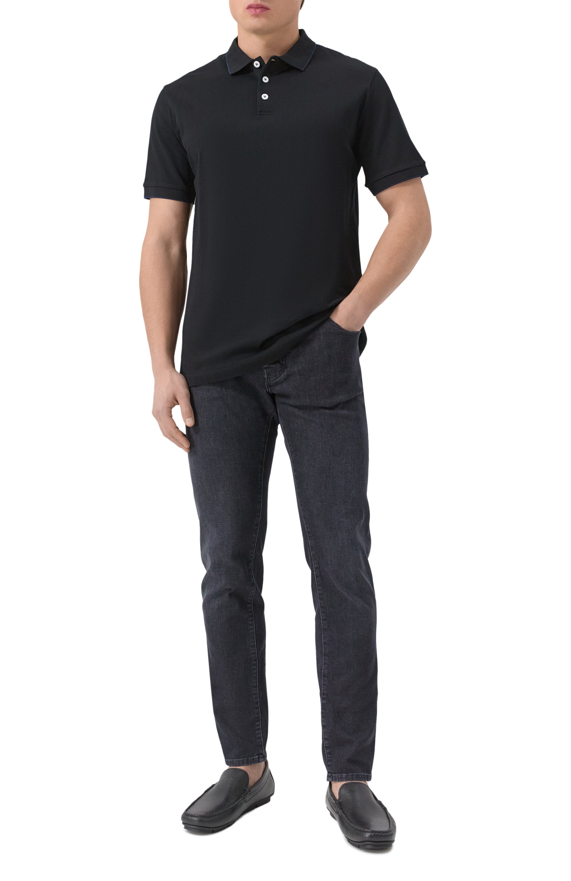 Хлопковое поло GIORGIO ARMANI черного цвета по цене 49500 руб., арт. 3KSF75/SJMZZ, фото 2 Хлопковое поло GIORGIO ARMANI, арт. 3KSF75/SJMZZ, фото 2