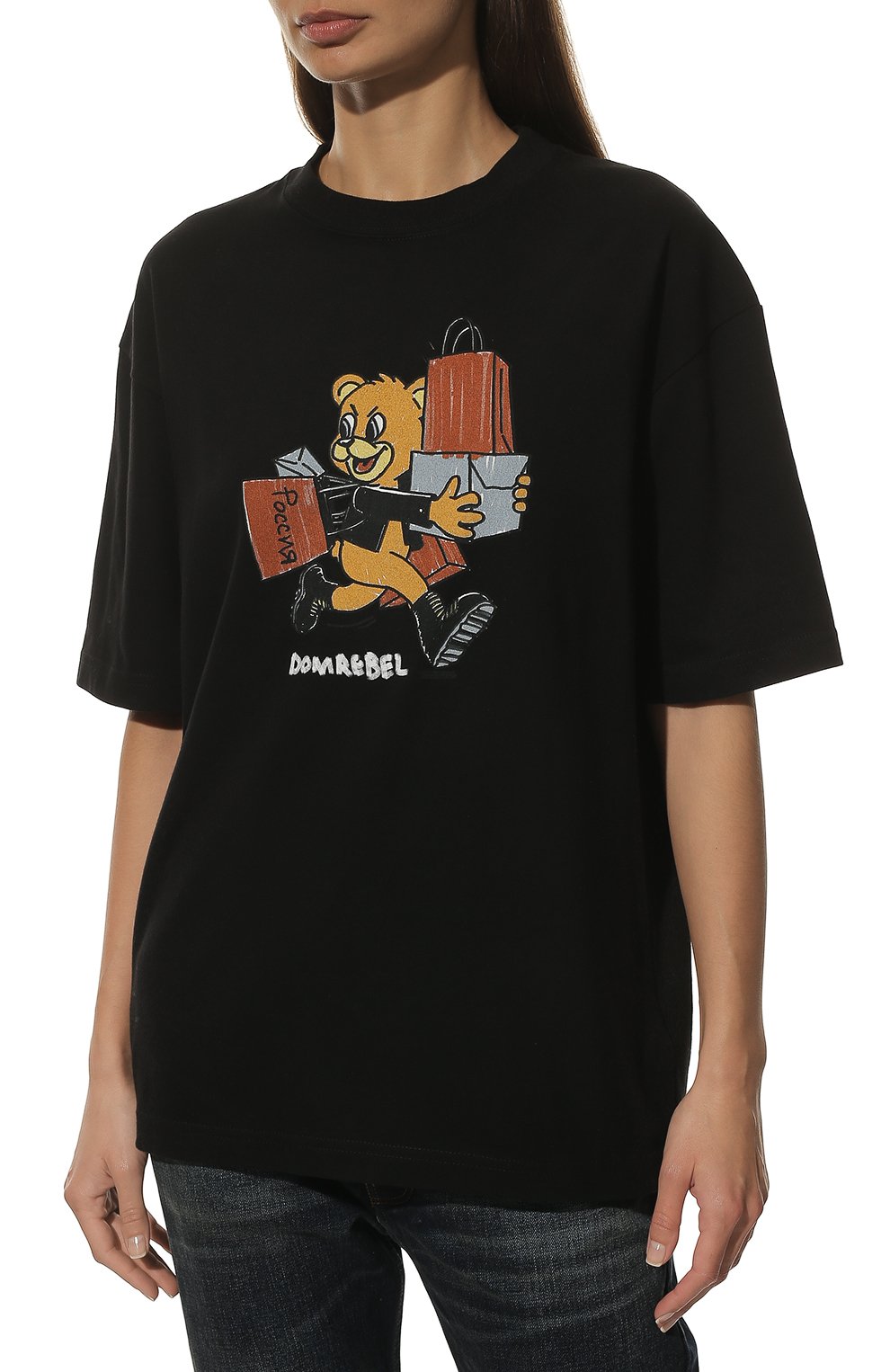 Хлопковая футболка DOMREBEL черного цвета по цене 14500 руб., арт. SH0PPING BEAR S0L0/T-SHIRT/W, фото 3 Хлопковая футболка DOMREBEL, арт. SH0PPING BEAR S0L0/T-SHIRT/W, фото 3