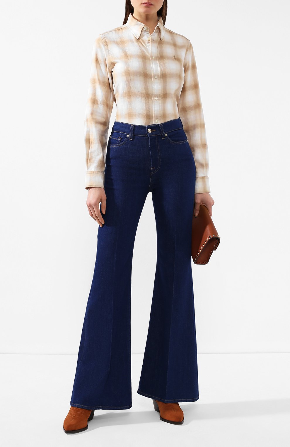 Расклешенные джинсы 7 FOR ALL MANKIND синего цвета по цене 27750 руб., арт. JSQIB120BR, фото 2 Расклешенные джинсы 7 FOR ALL MANKIND, арт. JSQIB120BR, фото 2