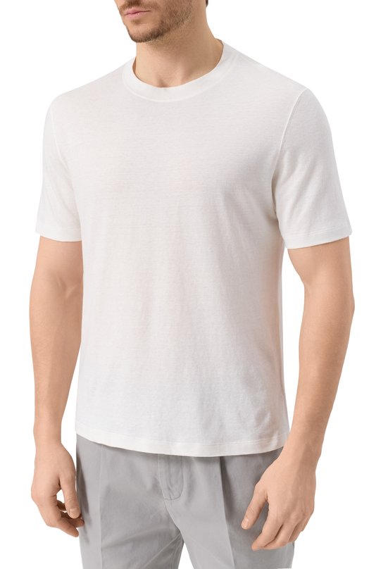 Футболка изо льна и хлопка Brunello Cucinelli MW8351308 Белый  MW8351308 Фото 3