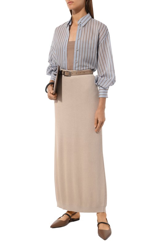 Хлопковая юбка Brunello Cucinelli M1919B1307 Бежевый  M1919B1307 Фото 2