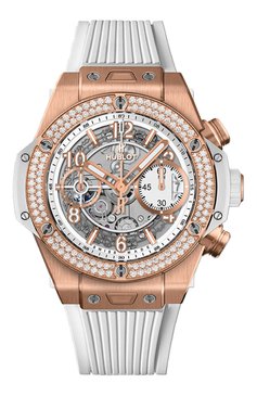 Женские часы big bang unico king gold white diamonds HUBLOT бесцветного цвета, арт. 441.OE.2010.RW.1104 | Фото 1 (Механизм: Автомат; Материал корпуса: Розовое золото; Цвет циферблата: Белый; Региональные ограничения белый список (Axapta Mercury): Не проставлено; Нос: Не проставлено)