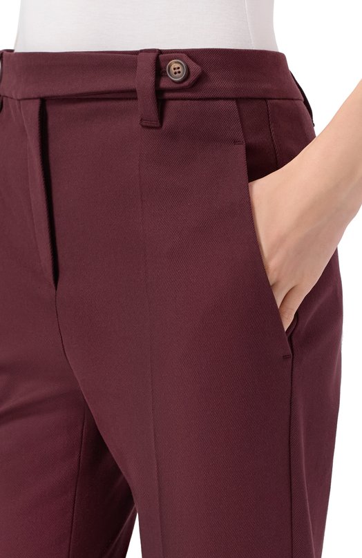 Хлопковые брюки Brunello Cucinelli MP126P8703 Бордовый  MP126P8703 Фото 5
