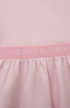 Детское хлопковое платье GIVENCHY светло-розового цвета, арт. H12331/4A-5A | Фото 3 (Рукава: Короткие; Случай: Повседневный; Материал сплава: Проставлено; Материал внешний: Хлопок; Девочки Кросс-КТ: Платье-одежда; Драгоценные камни: Проставлено)