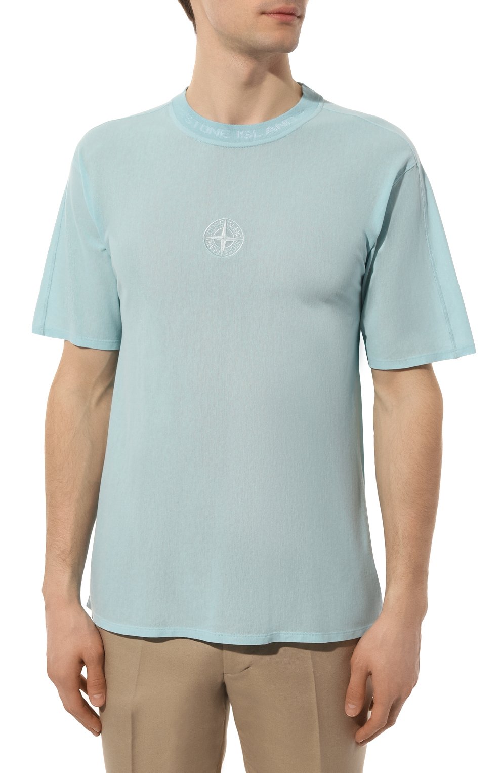 Хлопковая футболка STONE ISLAND голубого цвета по цене 25350 руб., арт. 206E5, фото 3 Хлопковая футболка STONE ISLAND, арт. 206E5, фото 3
