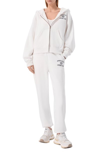 Женский хлопковая толстовка SPORTY AND RICH, арт. ST0957842WH01/S&amp;R LUXURY CLUB ZIPPED H00DIE