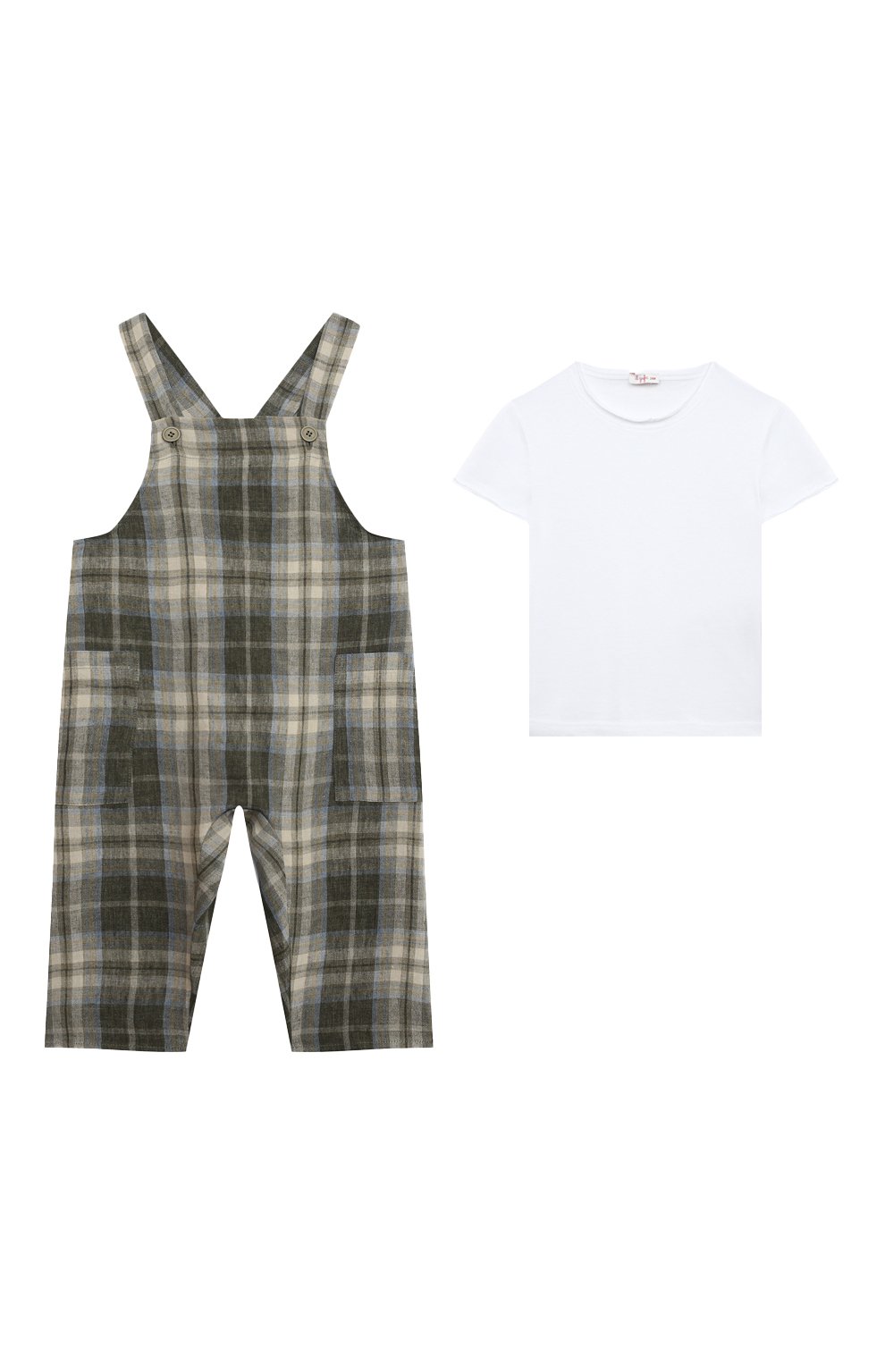 Комплект из комбинезона и футболки IL GUFO хаки цвета по цене 15300 руб., арт. P23DP360L3019/36M, фото 1 Комплект из комбинезона и футболки IL GUFO, арт. P23DP360L3019/36M, фото 1