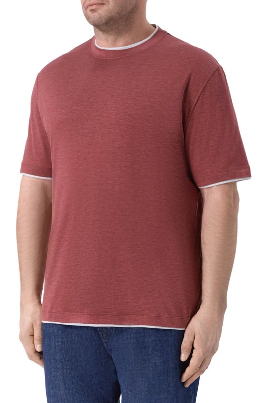 Футболка из шелка и хлопка Brunello Cucinelli MR8337427W Бордовый  MR8337427W Фото 3