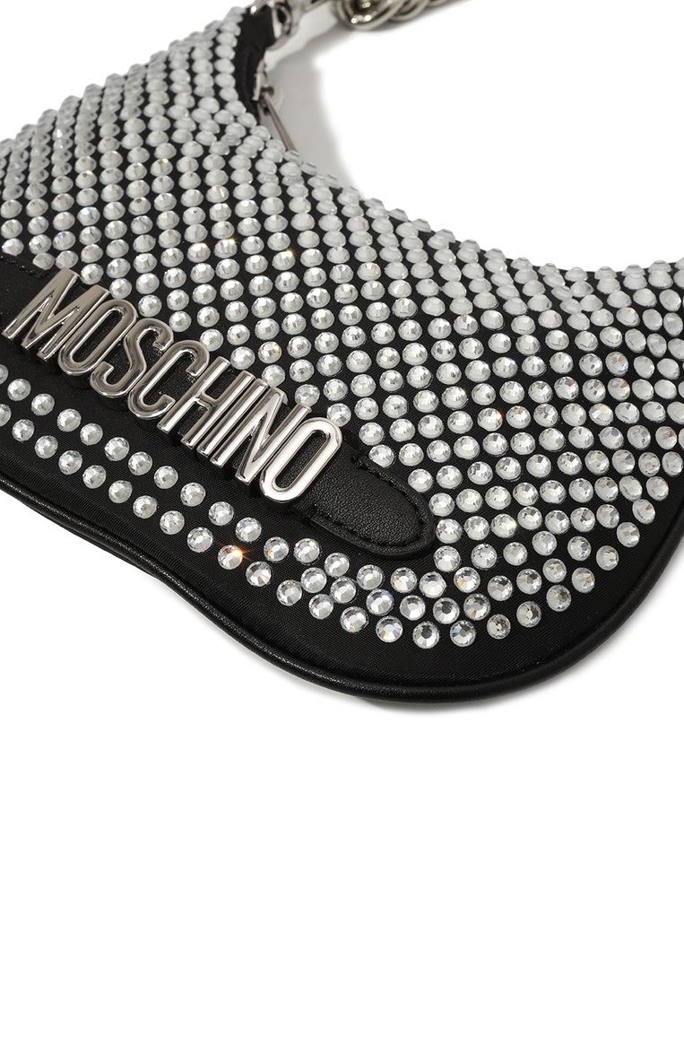 Женская сумка MOSCHINO серебряного цвета, арт. B8412/8202 | Фото 3 (Материал сплава: Проставлено; Размер: mini; Драгоценные камни: Проставлено; Материал: Текстиль; Сумки-технические: Сумки через плечо)