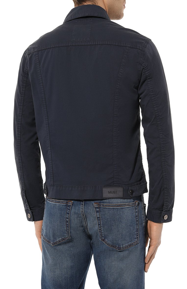 Мужская джинсовая куртка MUST темно-синего цвета, арт. S0AVE/6510 | Фото 4 (Кросс-КТ: Куртка, Деним; Рукава: Длинные; Материал сплава: Проставлено; Материал внешний: Хлопок, Деним; Драгоценные камни: Проставлено; Длина (верхняя одежда): Короткие; Стили: Кэжуэл)