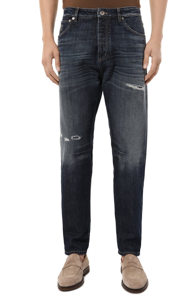 Мужские джинсы leisure fit BRUNELLO CUCINELLI темно-синего цвета, арт. MA095X2520 | Фото 3 (Длина (брюки, джинсы): Стандартные; Материал внешний: Хлопок, Деним; Кросс-КТ: Деним; Детали: Потертости; Силуэт М (брюки): Прямые; Стили: Streetwear; Автоматизация состава: Проставлено; Автоматизация ТО: Проставлено)