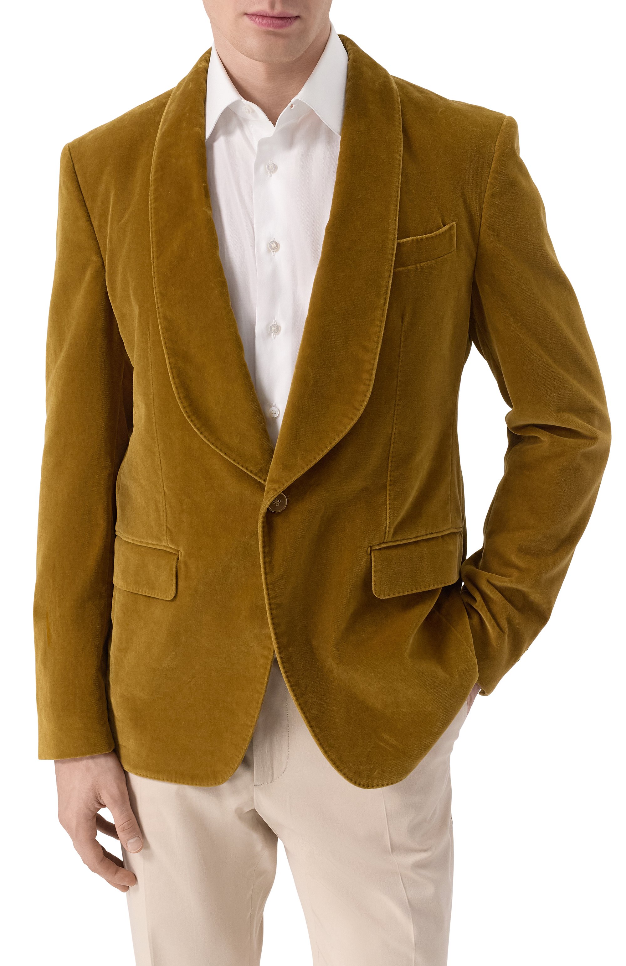 Бархатный пиджак DOLCE & GABBANA желтого цвета по цене 323000 руб., арт. G2U06T/FUWCU, фото 4 Бархатный пиджак DOLCE & GABBANA, арт. G2U06T/FUWCU, фото 4