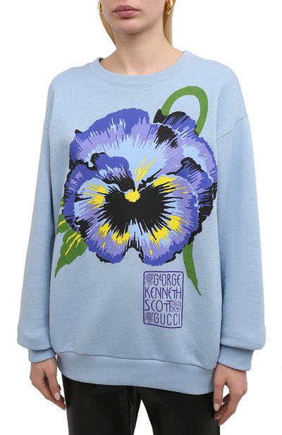 Хлопковый свитшот GUCCI голубого цвета по цене 122400 руб., арт. 617964/XJDC9, фото 3 Хлопковый свитшот GUCCI, арт. 617964/XJDC9, фото 3